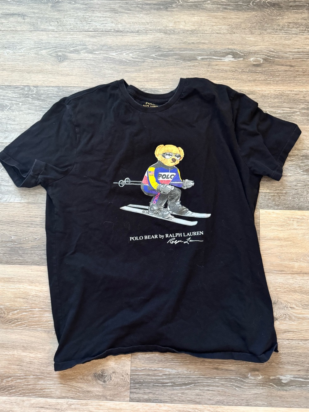 Ralph Lauren Black Ski Polo Bear Graphic Tee - Mens L
